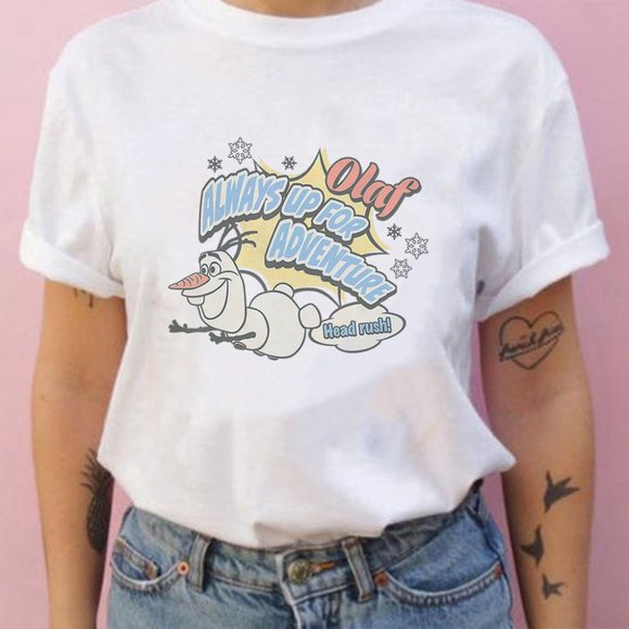 Women T-Shirts Olaf Always Up For Adventure Head R - Picture 1 of 2
